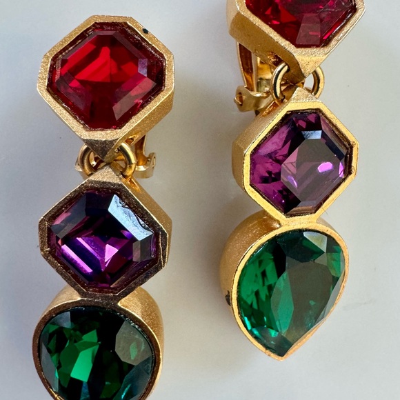 Vintage Jewel Clip On Earrings, Bohemian Vintage Dangle Earrings - Picture 1 of 6